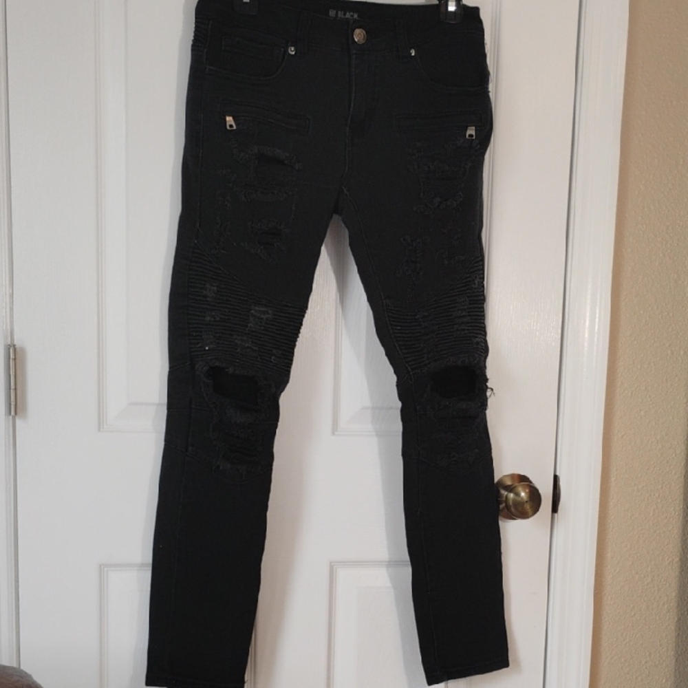 Buckle Black Skinny Flex Men's Biker/Moto Distressed Jeans Size 28/30